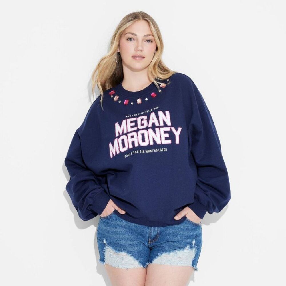 Megan Moroney - Women's Megan Moroney Jeweled Fleece Graphic Pullo Navy Blue